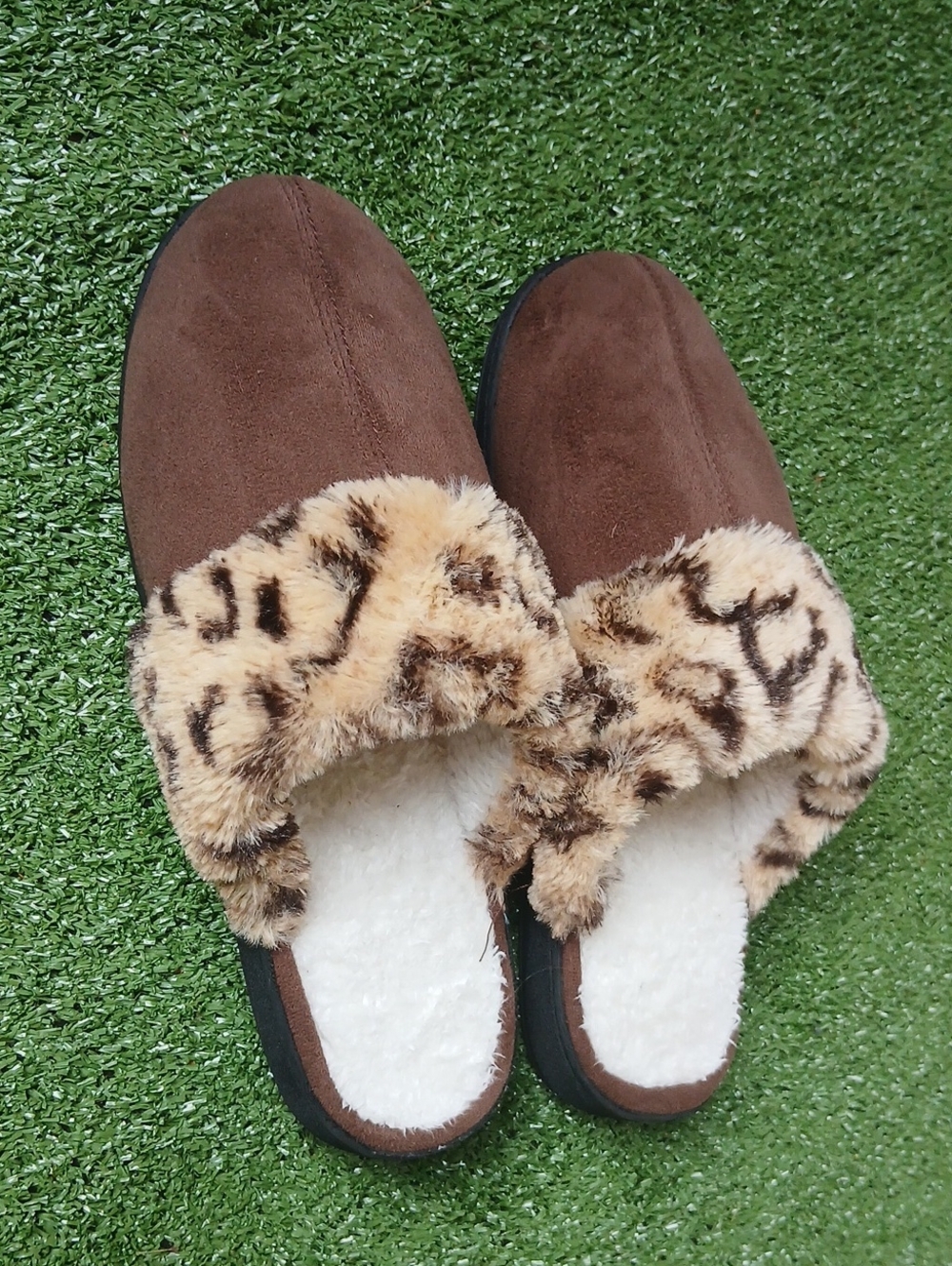 Dearfoams faux-fur mule slippers Animal PrintMule Slippers Brown & Cream US 9/10